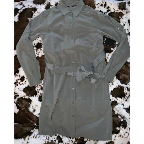 Peach Safari Shirt Dress - Moss Green - Picture 1 of 1
